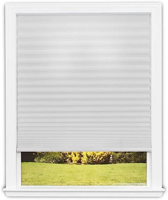 Redi Shade No Tools Easy Lift Trim-at-Home Cordless Pleated Light Filtering Fabric Shade White, 60 in x 64 in, (Fits Windows 43 in - 60 in)