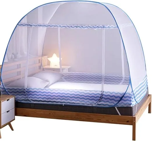 KSLS Folding Mosquito Net Tent Canopy Curtains for Beds (Blue, 6X)