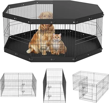 VEVOR Dog Playpen, 8 Panels Foldable Metal Dog Exercise Pen Bottom Pad