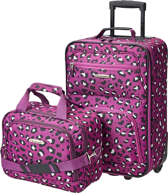 Rockland 2-Piece Leopard Print Luggage Set, Purple