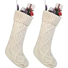 Free Yoka Cable Knit Christmas Stockings Kits Solid Color White Ivory Classic Decorations 18", Set of 2