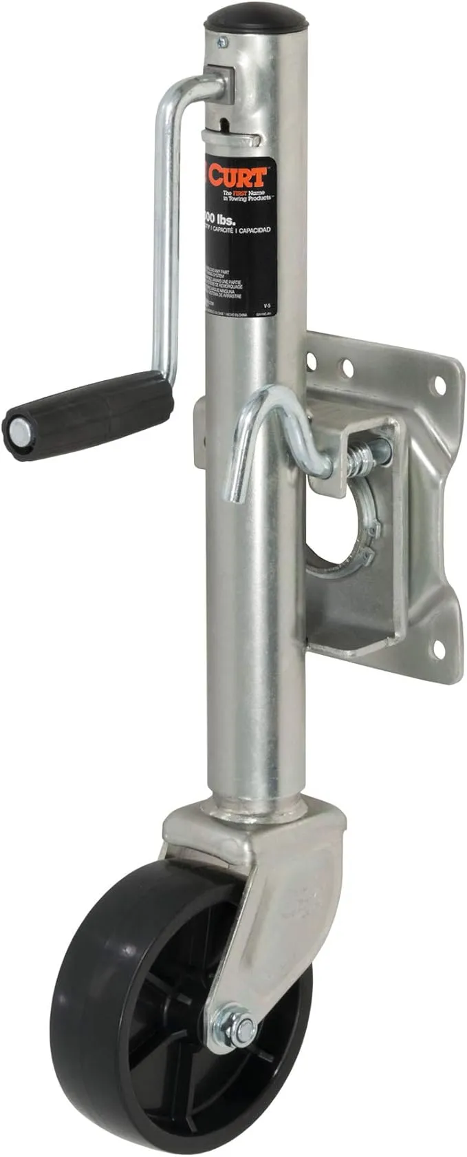 CURT 28100 Marine Boat Trailer Jack with 6-Inch Wheel, 1,000 lbs. 10-1/2 Inches Vertical Travel, Silver