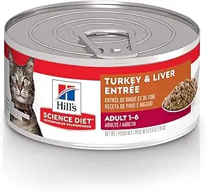 Hill's Science Diet Adult Turkey and Liver Entree Canned Cat Food 5.5 oz, 24-pack, Turkey & Liver Entrée