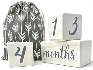 Pondering Pine Baby Milestone Blocks - Natural White Stain Pine Wood with Weeks 