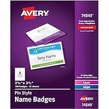 AVERY Pin-style Badge Holder With Laser-inkjet Insert