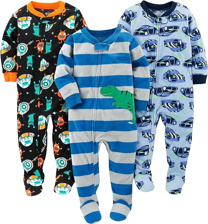 Simple Joys by Carter's Baby Boys' 3-Pack Flame Resistant Fleece Footed Pajamas,