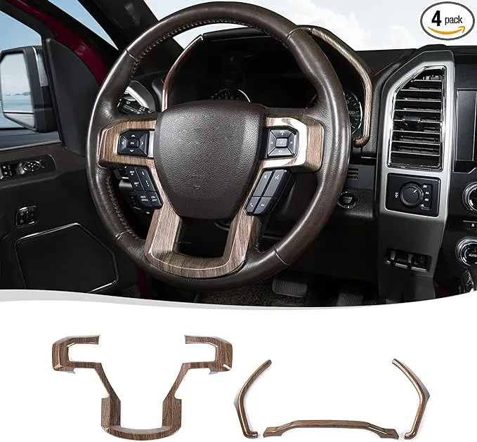 Voodonala Center Steering Wheel Panel Cover with Dash Board Cover Trim Compatible with Ford F150 2015-2020 (4pcs,ABS,Wood)