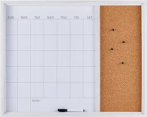 Towle Living White Calendar & Cork Board Combo for Home Office, Dorm Room, Bedroom, Kitchen, Classroom, 24 x 19 Inch