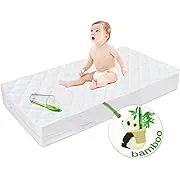 Waterproof Bamboo Viscose Quilted Crib Mattress Encasement Zippered Crib Mattress Protector, Breathable and Absorbent, 6 Sides Fully Encased Crib Mattress Cover.