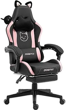 Dowinx Gaming Chair with Cat Ears and Massage Lumbar Support