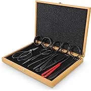 Bonsai Tools Set with Wood Box 12PCS Heavy Duty Bonsai Tree Kit, Trimming Scissor Shears, Concave Cutter, Wire Rolls, Wire Cutter and More, Gardening Bonsai Pruning & Care Kit