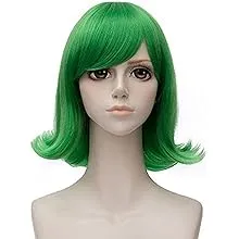 ANOGOL Hair Cap+Short Green Wavy Cosplay Wig Green Hair Costume Halloween Wigs For Women Girls Men Boys Dress Up Wig For Anime Cartoon Costume Party Wig For Halloween Wig For Christmas Wig