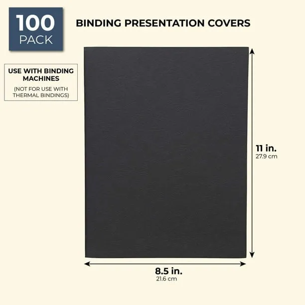 100-Pack Black 13 Mil Presentation Binding Covers and Backs, 230g Letter Size Quality Leather Grain Paper for Business Reports, Proposals, Office, School (8.5 x 11 in)