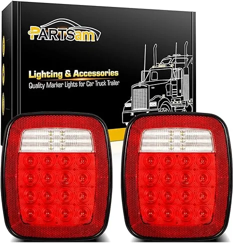 Partsam Pair 38 LED Universal Tail Brake Turn Stop License Back Up Reverse Lights Rear Combination for Wrangler YJ TJ CJ Truck Trailer Boat RV,12V