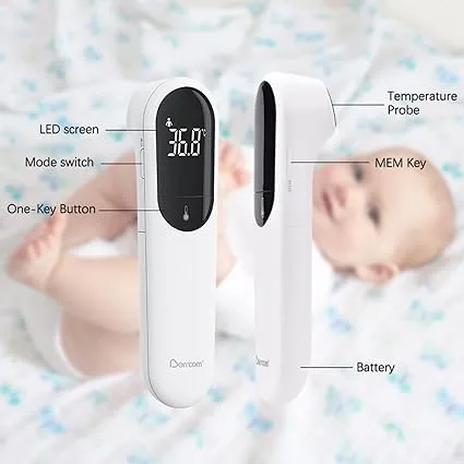 Berrcom No Touch Forehead Thermometer for Adults and Kids, Digital Infrared Thermometer Dual Probe Technology Touchless Baby Thermometer with LED Display Fever Alarm