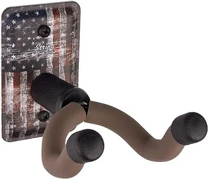 String Swing Guitar Hanger - Holder for Electric Acoustic and Bass Guitars - Stand Accessories Home or Studio Wall - Musical Instruments Safe without Hard Cases Amercian Flag Steel CC60K-FL