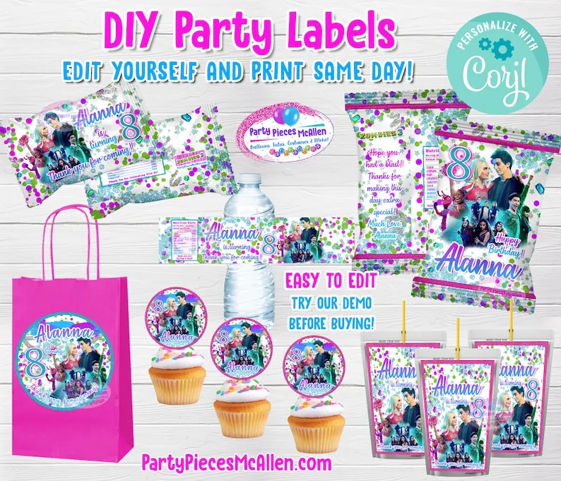 Zombies 3 Editable Party Package, Zombies 3 Chip Labels, Zombies Party Water Labels, Zombies Juice Labels, Zombies 3 Instant Printable Files