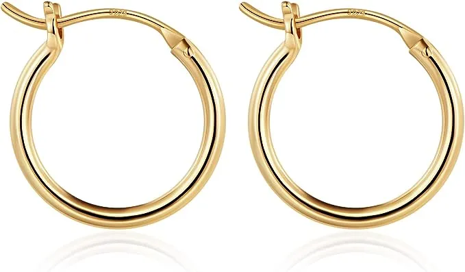 M MOOHAM Small Hoop Earrings, 14K Gold Plated 925 Sterling Silver Post Hypoallergenic Chunky Mini Dainty Earrings for Women Jewelry 15mm