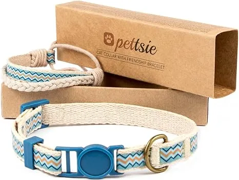 Pettsie Yellow Breakaway Kitten Collar and Matching Friendship Bracelet in Eco-Friendly Gift Box, Size: 5 inch - 8 inch