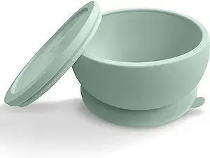 Octopod Silicone Baby Suction Bowl With Lid - Toddler &amp; Baby Bowls, Sage Green