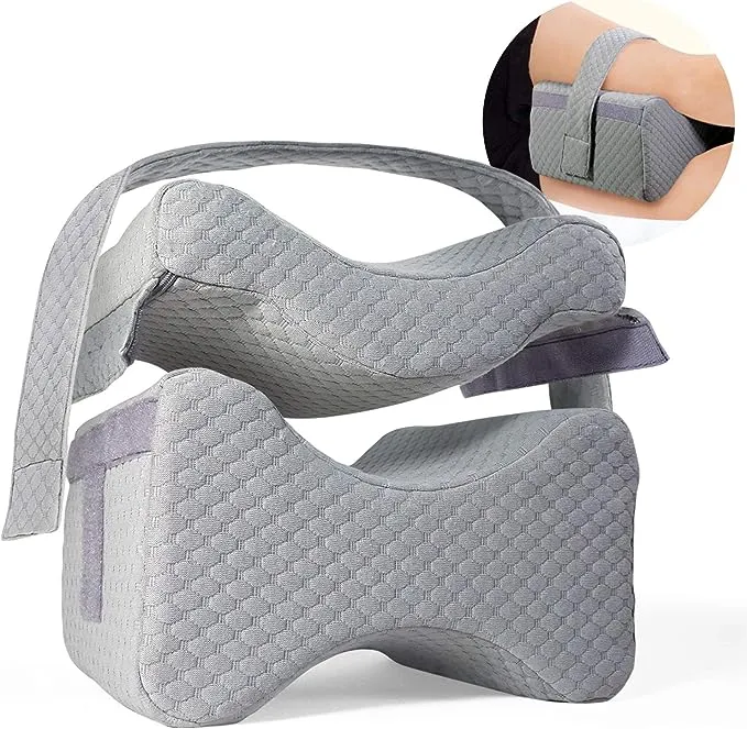 Knee Pillow w/Strap - New 3-Level Contour Memory Foam Leg Separator & Side ...