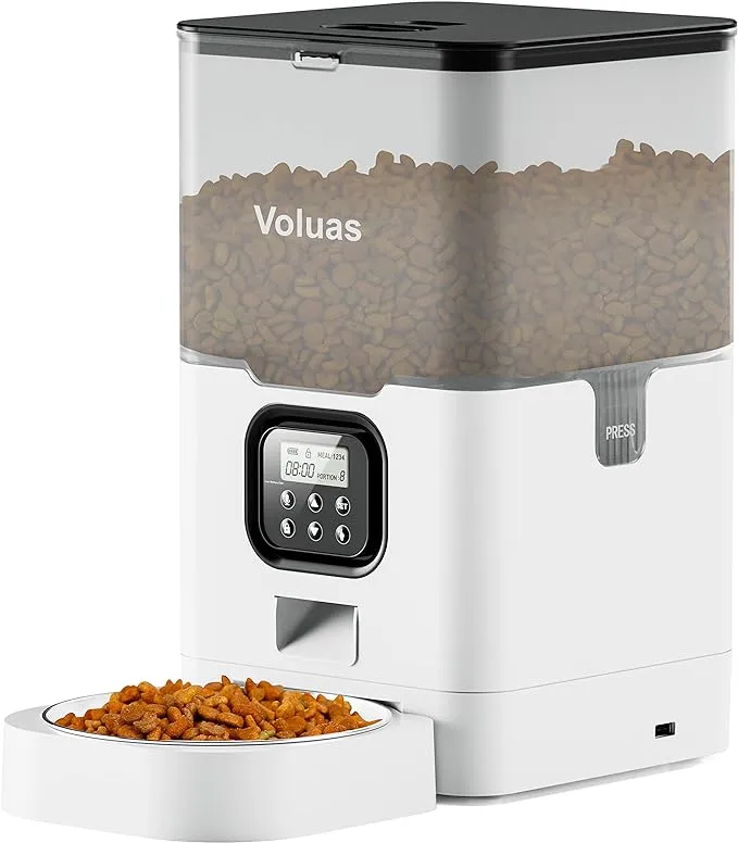 Voluas Automatic Cat Feeders - Pet Food Dispenser for Dry Food, Timed Cat Feeder with Desiccant Bag, Programmable Portion Size C