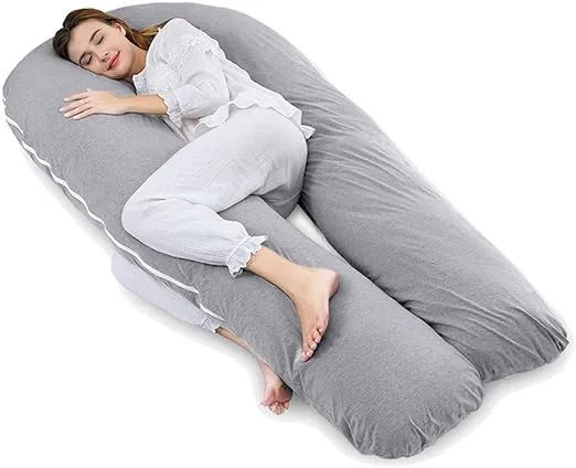 AngQi Full Body Support Pillow with Cool Jersey Cover - U Shaped Pregnancy Pillow - Maternity Body Pillow - Great for Anyone