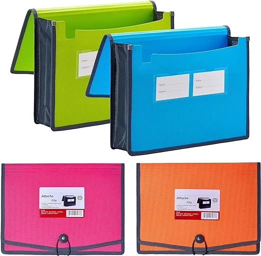 FANWU 4 Pack Plastic Expanding File Wallet Document Organizer with Elastic Cord ...