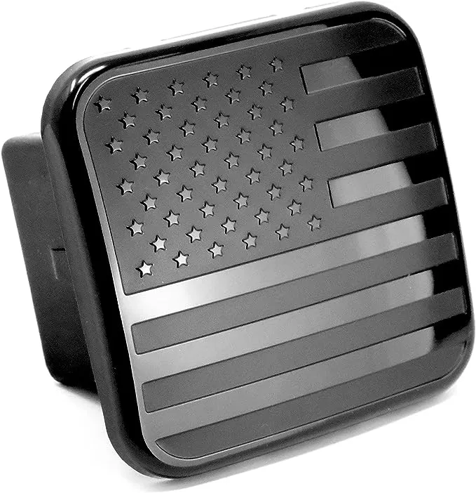 Bparts American Black Metal Flag Trailer Hitch Cover