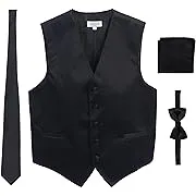 Gioberti Men's Formal 4pc Satin Vest Necktie Bowtie and Pocket Square