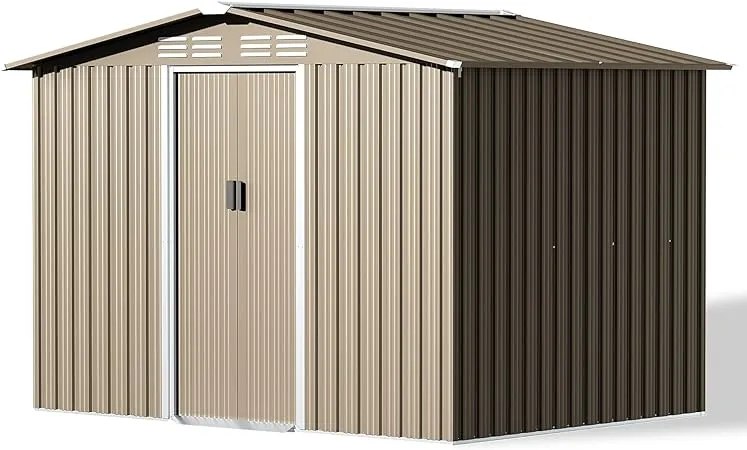 Kullavik 8FT Outdoor Storage Shed,Waterproof Metal Tool Shed with Lockable Sliding Door and Air Vents,Metal Storage Shed for Garden,Backyard