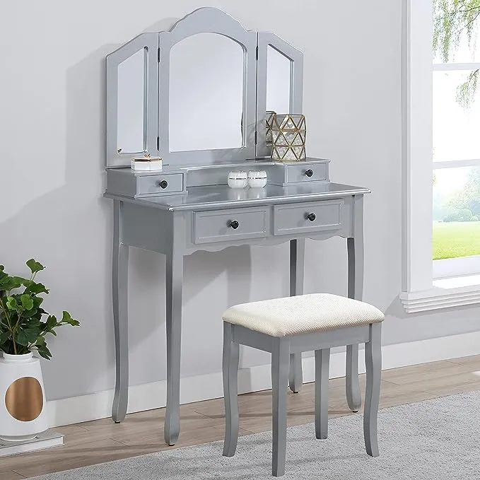 Roundhill Furniture Sanlo Make Up Vanity Table and Stool Set