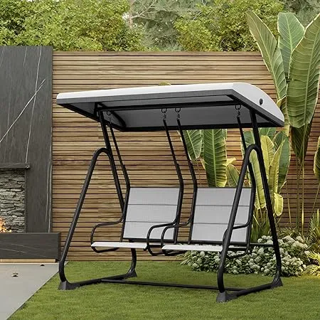 EAST OAK 2-Person Outdoor Patio Swing Chair with Adjustable Canopy, Porch Swing with Comfortable and Breathable Seats, Independent Swing Chairs for Garden, Balcony, Backyard, Charcoal Black