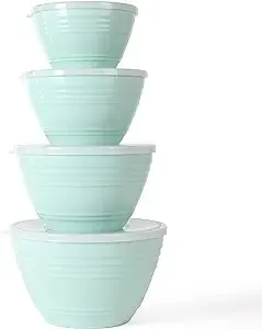 MARTHA STEWART Hoyt 8 pc Round Mixing Bowl Set w/Lid - 6.2 QT, 4.3 QT, 2.8 QT, 1.8 QT, Martha Blue