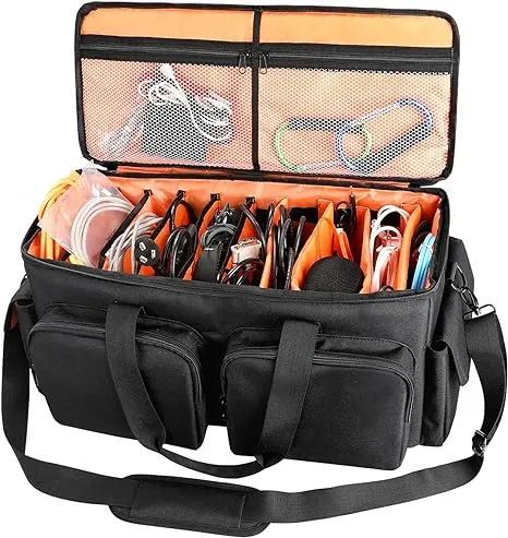 DJ Cable File Bag, Detachable Padded Bottom and Adjustable Dividers, Stores Musi