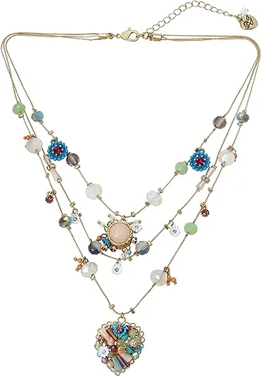 Betsey Johnson Bead Flower Heart Illusion Necklace