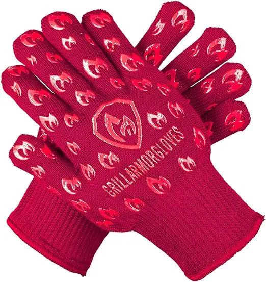 GRILL ARMOR GLOVES – Oven Gloves 932°F Extreme Heat & Cut Resistant Oven Mitts with Fingers for BBQ, Cooking, Grilling, Baking – Accessory for Smoker, Cast Iron, Fire Pit, Camping, Fireplace and More