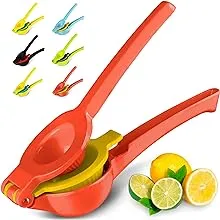 Zulay Kitchen Lemon Lime Squeezer, 2-in-1 (Metal) - Red/Yellow