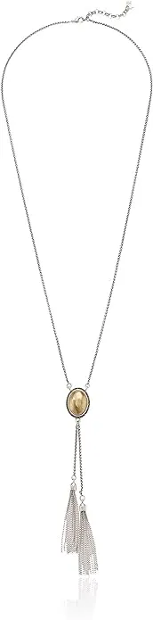 Lucky Brand Two-Tone Hematite-Pavé & Chain Tassel Reversible Lariat Necklace, 33" + 2" extender