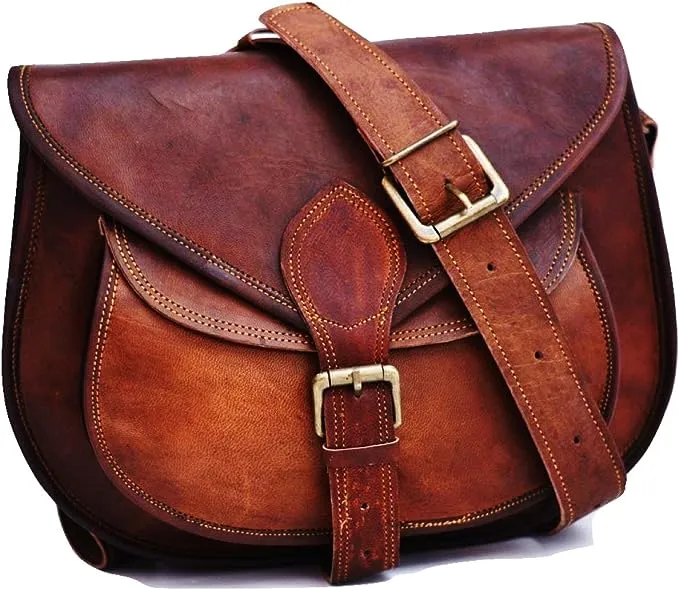 Satchel And Fable Handmade Women Vintage Style Genuine Brown Leather Cross Body Shoulder Bag Handmade Purse