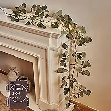 LITBLOOM Lighted Eucalyptus Garland Battery Operated with Timer 6FT 96 LED Artificial Greenery Twig Vine Lights for Room Stairs Mantle Wedding Holiday Decoration Indoor OutdoorLITBLOOM Lighted Eucalyptus Garland Battery Operated with Timer 6FT 96 LED Art