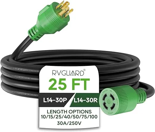 RVGUARD 4 Prong 30 Amp 15 Feet Generator Extension Cord, NEMA L14-30p/l14-30r, 125/250V Up to 7500W 10 Gauge SJTW Generator Cord, ETL Listed