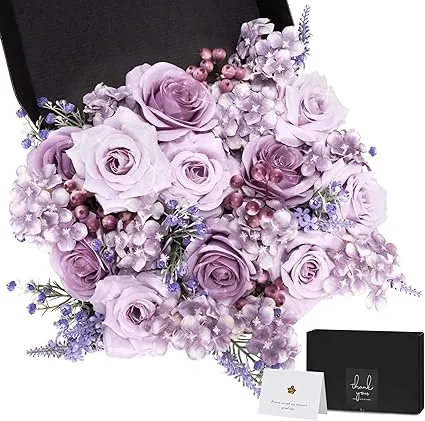 YZXZM Artificial Flowers Combo Box | Fake Rose Mix 45pcs, Wedding Home Décor Bridal Bouquet (Purple)