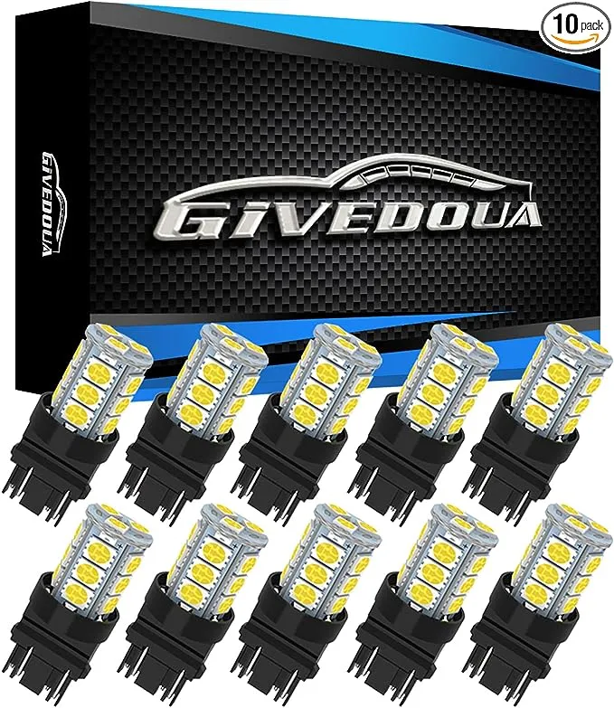 GIVEDOUA 3157 LED Car Bulb Super Bright 12V 3056 3156 3156A 3057 4057 3157 4157 T25 LED Car Bulbs for Brake Lights, Backup Reverse Lights,Pack of 10pcs