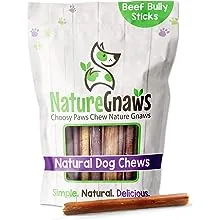 Nature Gnaws Bully Sticks para perros – Huesos dentales de carne natural de alta calidad – Golosinas masticables de larga duración para masticadores agresivos – Sin cuero crudo – 5-6 pulgadas