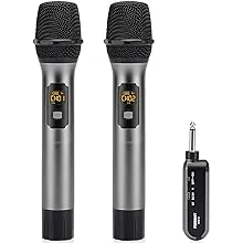 Wireless Microphone System, Cordless Dual Handheld Dynamic Mic Set with Rechargeable Receiver, for Karaoke Party, Voice Amplifier, PA System, Singing Machine, Church, Wedding, Meeting, 200ft