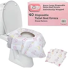 Disposable Toilet Seat Covers for Kids & Adults (40 Pack) Germ Protect from Public Toilets - Waterproof, Individually-Wrapped, Plastic Lined for No Soak Thru, XL to Cover the WHOLE Toilet -Pink/FloralDisposable Toilet Seat Covers for Kids & Adults (40 Pa