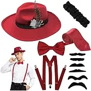 1920&#039;s Manhattan Men&#039;s Costume Accessories Gatsby Gangster Retro Set Burgundy