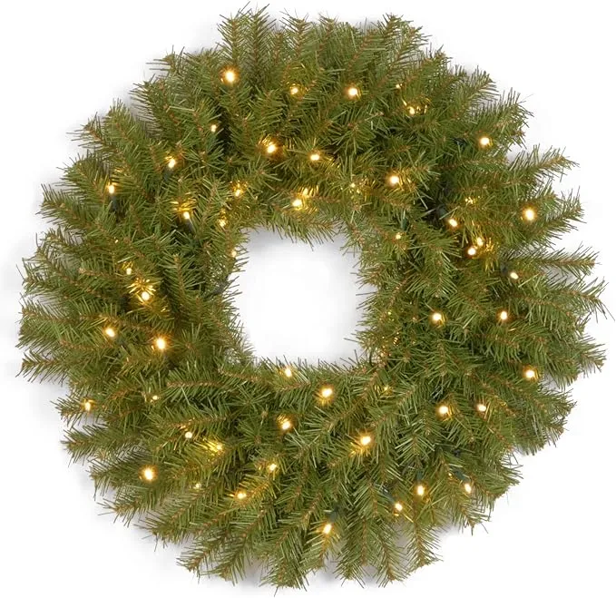 National Tree Company 24" Norwood Fir Wreath with Battery Operated Warm White LED Lights