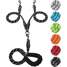 Double Dog Leash Reflective Detachable Coupler and Tangle Free, Support Add to M